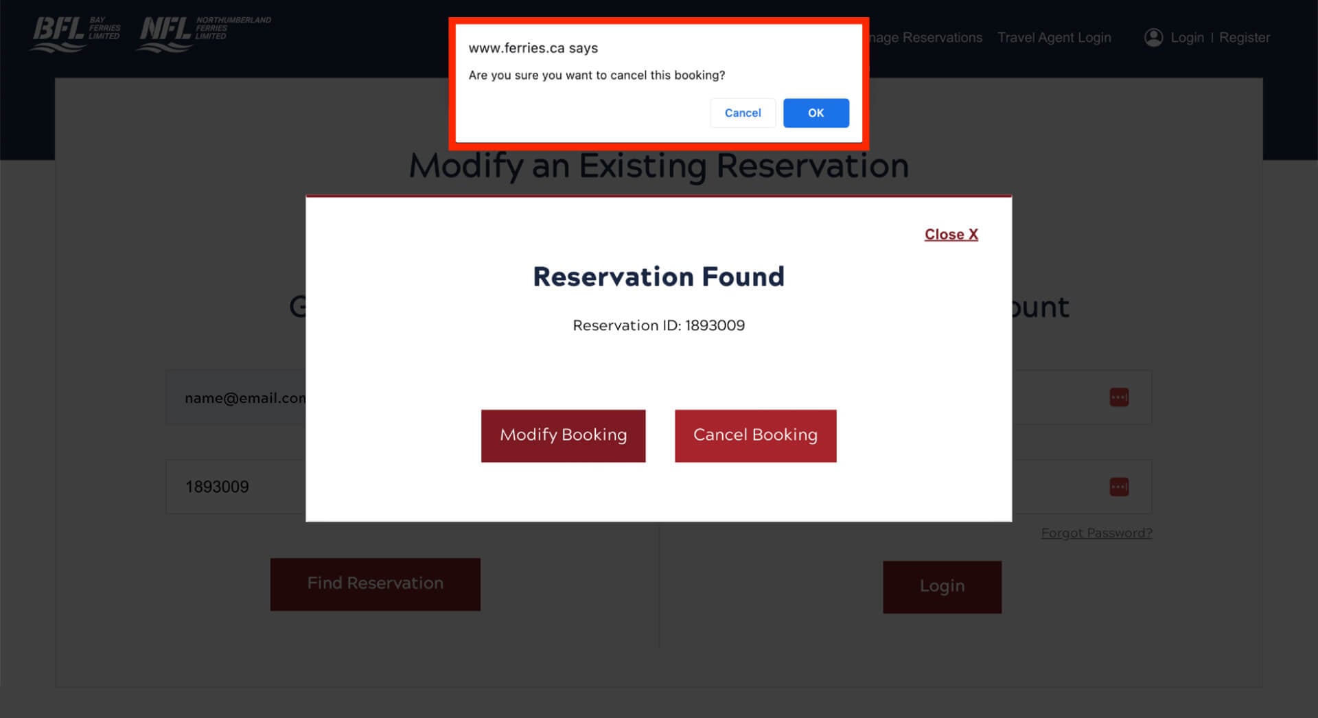 Manage Reservations Screenshot