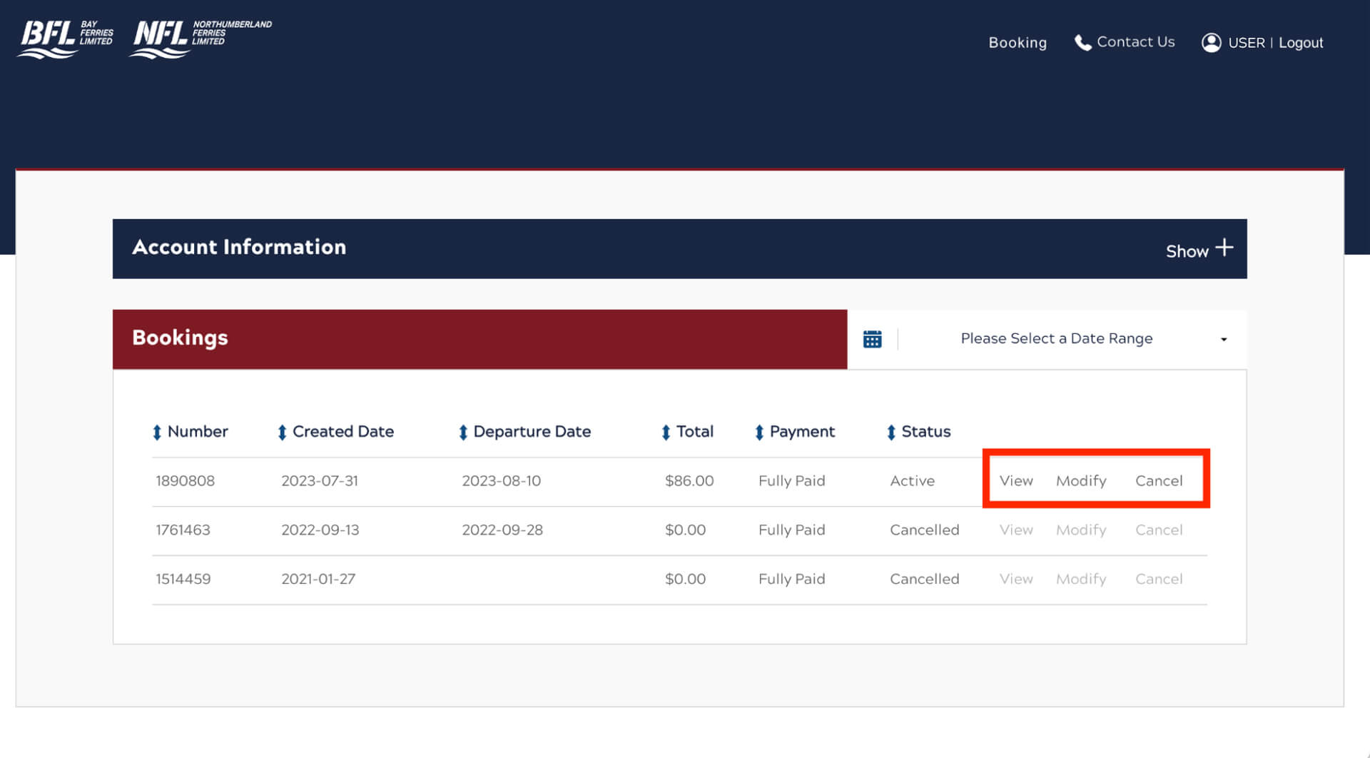 Manage Reservations Screenshot