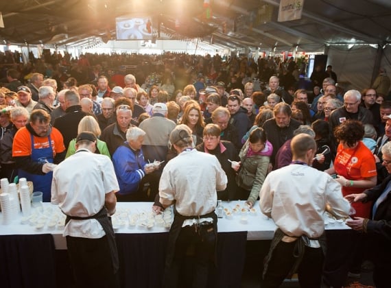 Event goers lined up at the PEI International Shellfish Festival